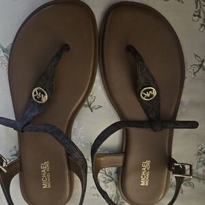 MICHAEL Michael Kors Brown and Black Logo Thong Sandals